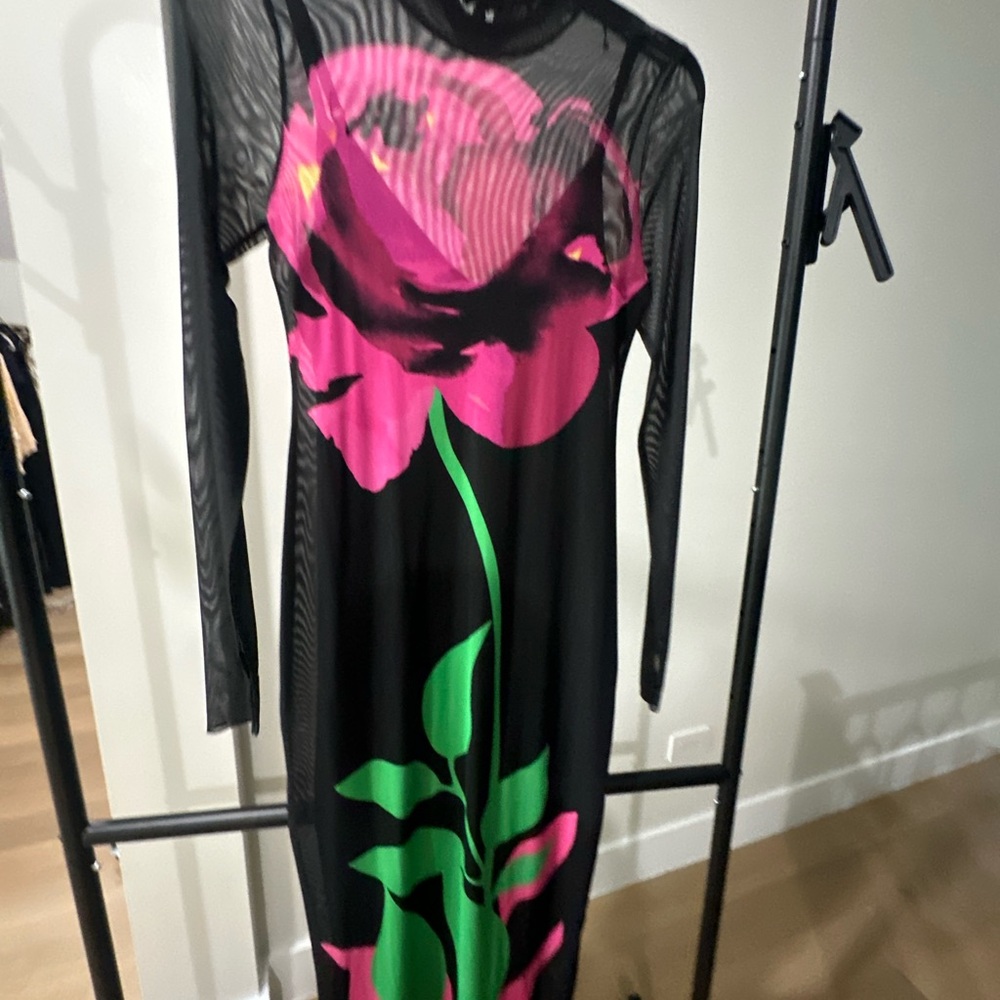 AFRM Black Dress with Pink and Green Floral Design - Picture 3 of 4
